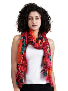 Cotton Modal: Japanese Chrysanthemum Glory Floral Scarf – Cotton Modal Designer Wrap | Bold Botanical Bloom Print