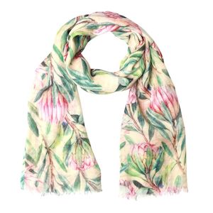 Blush Protea Garden Scarf – Merino Wool Silk | Watercolour Australian Native Floral Print