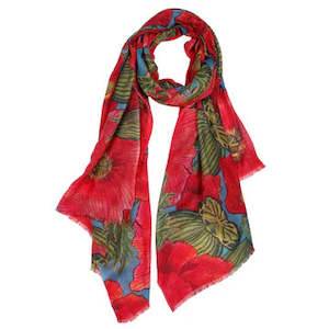 Scarlet Poppy Bloom Scarf – Merino Wool Silk | Bold Australian Botanical Wrap &hellip;