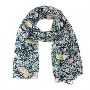 Linen: Victorian Heritage Scarf – Pure Linen Wrap | Vintage Birds & Botanical Motifs in Teal and Blush