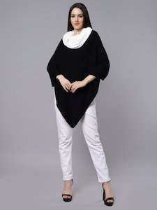 Wool Blend Poncho With Cowl Neck