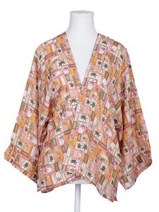 Tropical Palm  Print Cotton Muslin Short Kimono