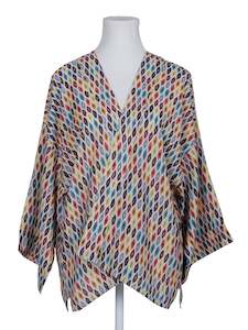 Kimonos: Ikkat Print Cotton Muslin Short Kimono