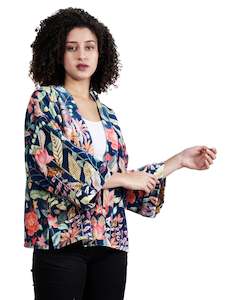 Kimonos: Tropical Print Cotton Velvet Short Kimono