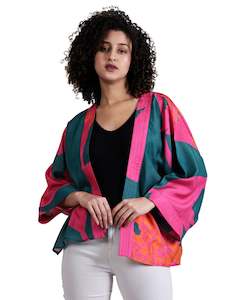 Kimonos: Floral Print Cotton Velvet Short Kimono