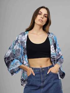 Floral Print Cotton Velvet Short Kimono