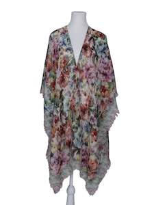Floral Art Merino Wool Travel Cape