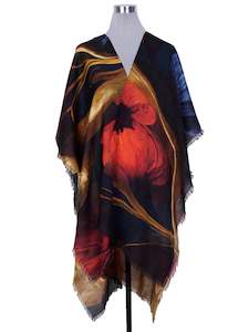 Floral Art Merino Wool Travel Cape