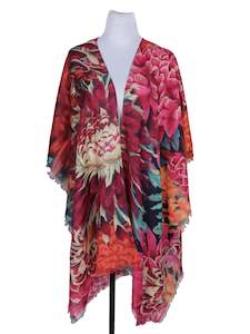 Trending: Japanese Chrysanthemum Red Merino Wool Travel Cape