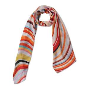 Sunset Waves Abstract Scarf – Cotton Voile Designer Wrap | Multicolor Striped Art Print