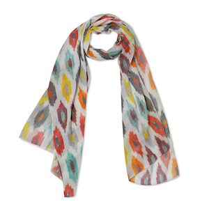 Cotton Voile: Tribal Harmony Abstract Scarf – Cotton Voile Designer Wrap | Multicolor Ikat Geometric Print