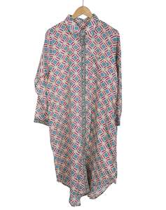Geometrical Screen-Printed Mid-length Cotton shirt dress