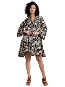 Short Front Open Floral Screen Print Dress