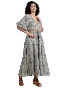 Casual Dress: Tropical Screen Print Empire Waist Maxi Dress