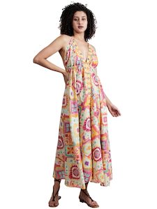 Beach Dress: Long Knot Abstract Screen Print Beach Dress