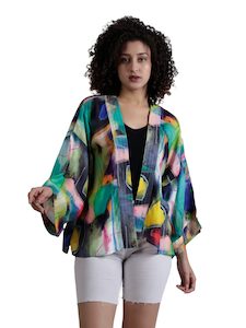 Short Kimono: Abstract Cotton Muslin Short Kimono