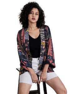 Abstract Cotton Muslin Short Kimono