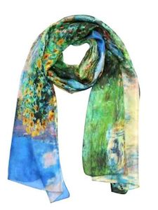 Homepage Bestseller: Sunflower Garden Path Impressionist Floral Pure Silk Scarf – Inspired by The Artist's Garden by Claude Monet Art Wrap
