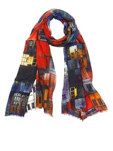 Pipeline The Look: Architectural Red Doorway Art Scarf –  Fine Merino Wool Designer Wrap | Multicolor Abstract Heritage Print