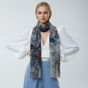 Fabric: Midnight Bloom Floral Scarf – Merino Wool Designer Wrap | Abstract Blue Flower Print