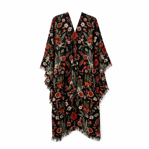 Floral Merino Wool Travel Cape
