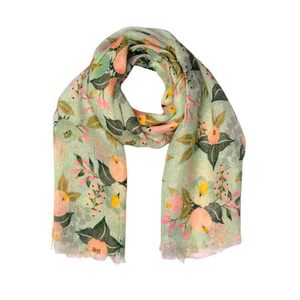 Mint Blossom Bouquet Scarf – Cotton Modal Designer Wrap | Pastel Botanical Floral Print