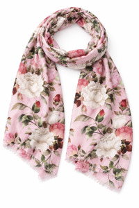 Nature: Blush Peony Garden Modal Silk Scarf – Romantic Floral Designer Print