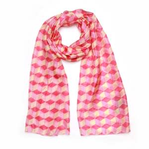 Geometric: Blush Geometry Silk Scarf – Contemporary Cube Print