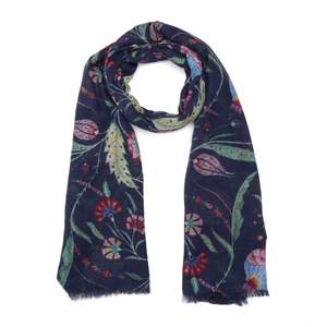 Super Fine Merino: Midnight Botanical Paisley Fine Wool Scarf – Hand-Drawn Floral Art