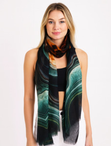 Agate Stone Abstract Scarf – Fine Wool Designer Wrap | Gemstone Crystal Art Print