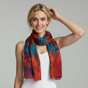 Super Fine Merino: Vibrant Colour Burst Fine Wool  Scarf – Abstract Artistic Print