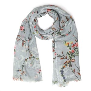 Super Fine Merino: Grey Meadow Fine Merino Wool Scarf – Delicate Botanical Vine Print