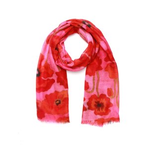 Super Fine Merino: Poppy Bloom Scarf – Merino Fine Wool Wrap | Red & Scarlet Poppies on Radiant Pink Canvas