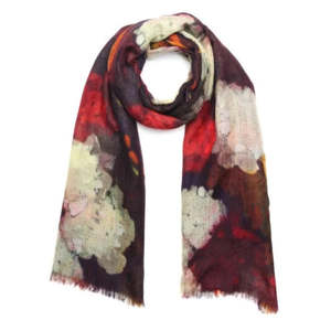 Modal Silk: Midnight Peony Garden Scarf – Modal Silk | Dark Floral Abstract Wrap