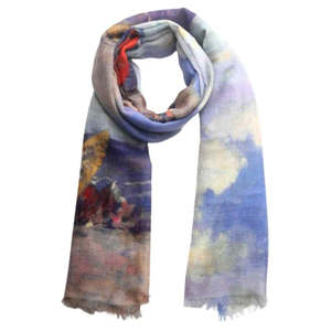 Modal Silk: Coastal Seaside Umbrella Scarf – Modal Silk Designer Wrap | Impressionist Ocean Beach Australain CoastalPrint