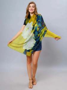 Golden Peony Floral Scarf – Modal Silk Designer Wrap | Artistic Japanese Botanical Print