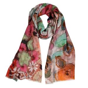 Painterly Garden Mosaic Silk Scarf – Artistic Floral Print