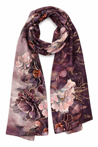 Midnight Peony Silk Scarf – Hand-Painted Floral Elegance