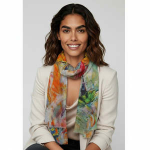 Silk 1: Rainy Day Romance Scarf – Premium Pure Silk Wrap | Abstract Umbrella Walk in Bold Colours