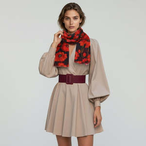 Silk 1: Poppy Bloom Scarf – Pure Silk Wrap | Red & Scarlet Poppies on Radiant Black Canvas