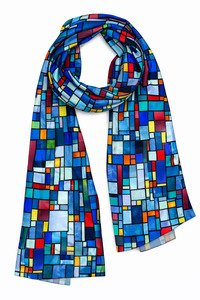 Silk 1: Stained Glass Geometry Scarf – Pure Silk Wrap | Architectural Abstract Mosaic in Jewel Tones
