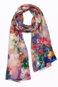 Silk 1: Vibrant Vase Floral Scarf – Pure Silk Designer Wrap | Artistic Bouquet Print