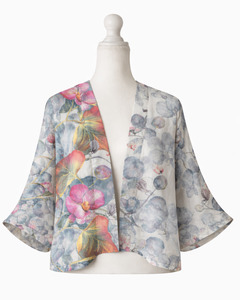 Floral Print Cotton Muslin Short Kimono