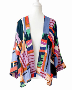 Abstract Print Cotton Muslin Short Kimono