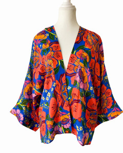Floral Print Cotton Muslin Short Kimono