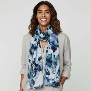 Fabric: Enchanted Noir Leaf Scarf – Fine Merino Wool Designer Wrap | Black & Grey Botanical Abstract Print