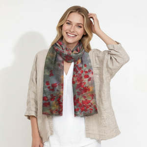 Fabric: Poppy Field Floral Scarf – Merino Fine Wool  Designer Wrap | Monet Inspired Olda MAster Landscape Print