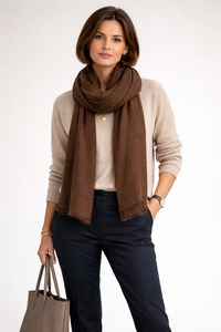 Solid Colour Merino Wool Silk Scarf - Brown