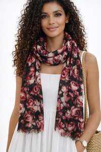 Best Sellers: Rose Petal Garden Floral Scarf – Fine Merino Wool Designer Wrap | Vintage Bloom Print