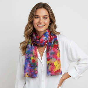 Best Sellers: Impressionist Garden Bloom Scarf – Merino Fine Wool  | Colorful Abstract Floral Wrap